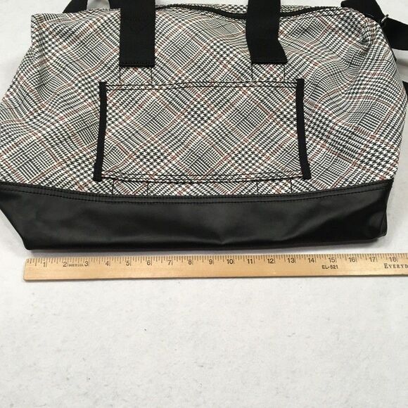 NWOT Lands End Canvas Weekender Duffle Bag Black White Pink Plaid Travel Luggage - Picture 14 of 16